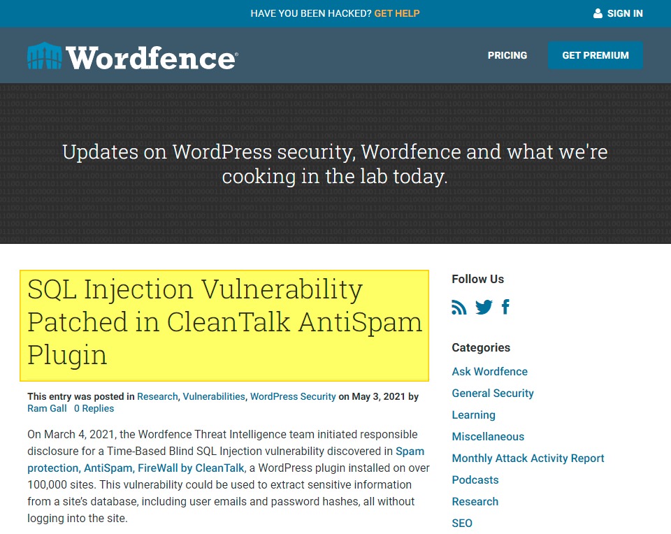 Wordfence Clean Talk-antispam
