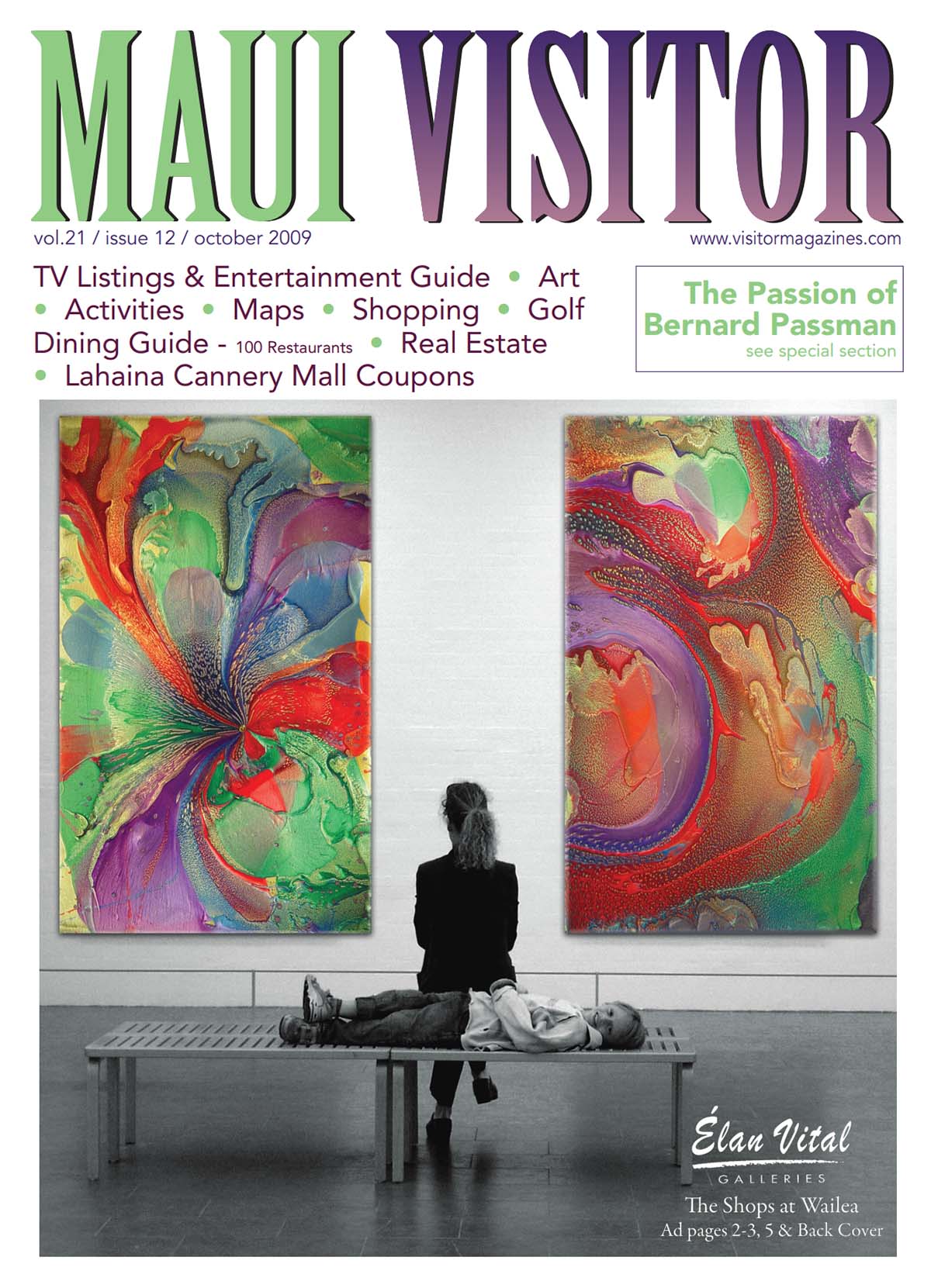 Picture of Maui Visitor Magazine  cover featuring Elan Vital Galleries Ad