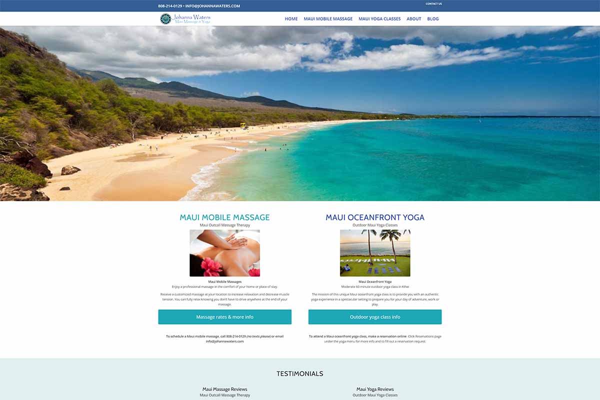 Screen Capture of Maui Mobile Massage Website