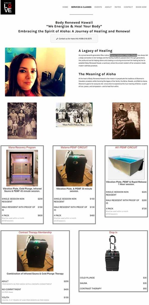 Screenshot of Body Renewed Webpage at waileahealingcenter.com
