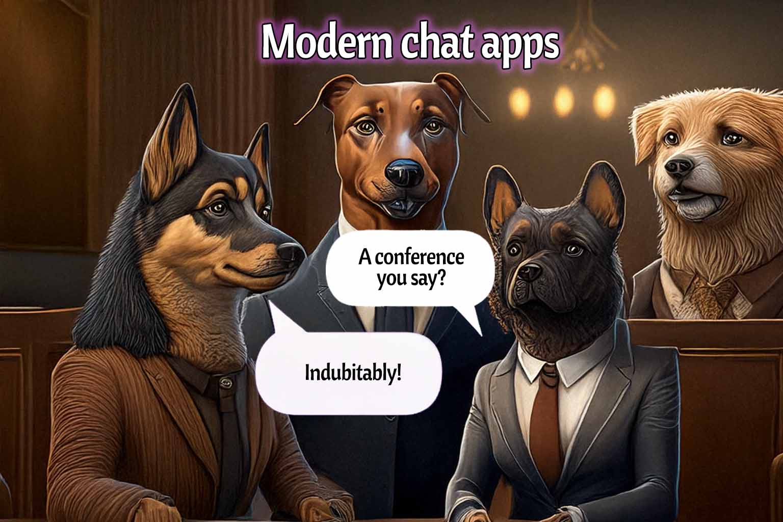 An image of dogs in a conference room